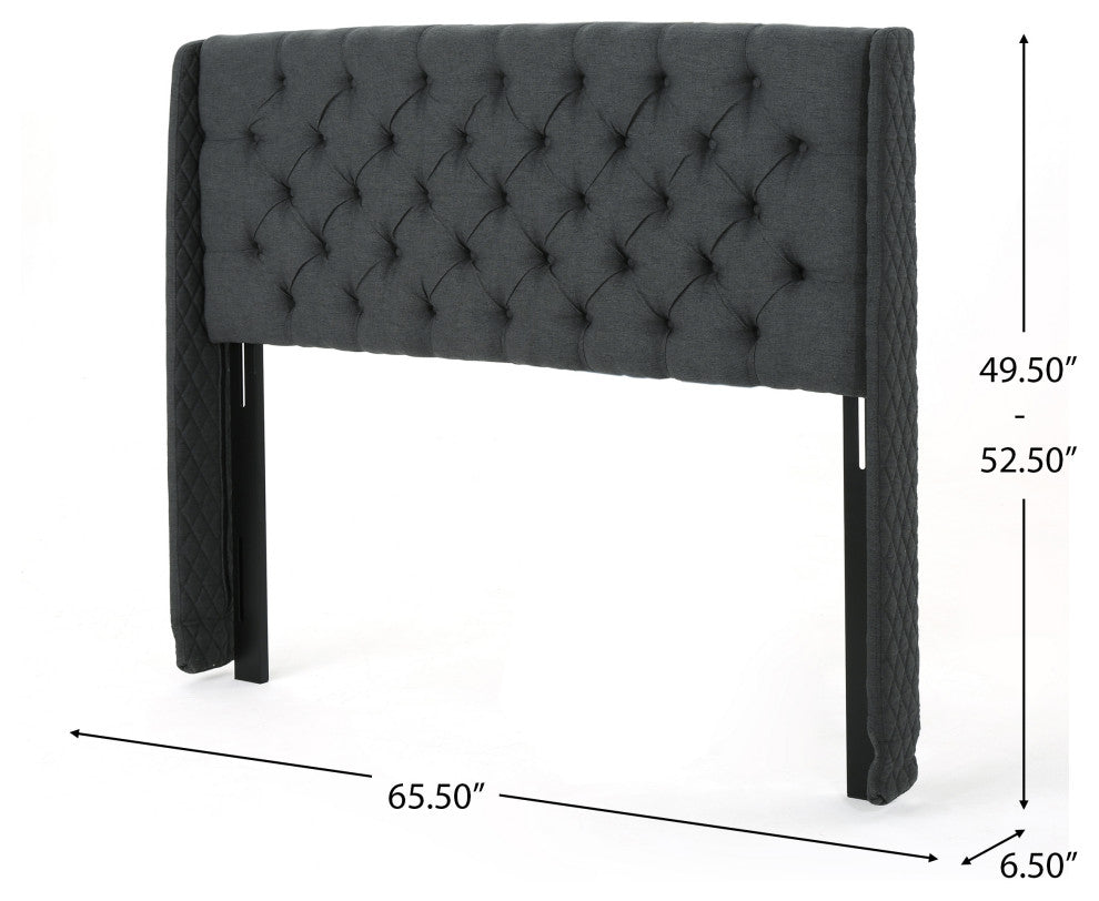 GDF Studio Lidia Wingback Queen/Full Tufted Fabric Headboard, Dark Gray