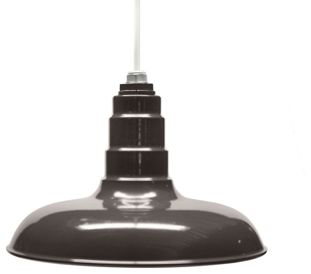 Classic Steel Powder Coated Pendant, American Made, Dark Bronze, 14 Inch, White Cord