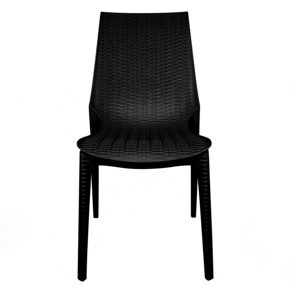 LeisureMod Kent Weave Design 5-Piece Outdoor Patio Dining Set, Black
