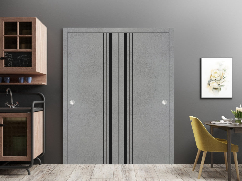 Bypass Doors 56 x 96 | Planum 0011 Concrete with  | Sturdy Rails
