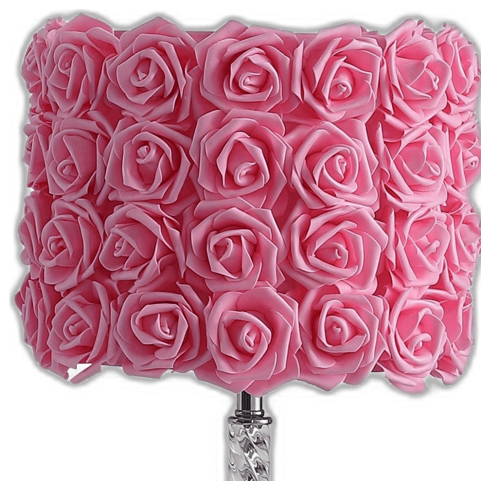 18' Pink Roses Acrylic And Metal Table Lamp