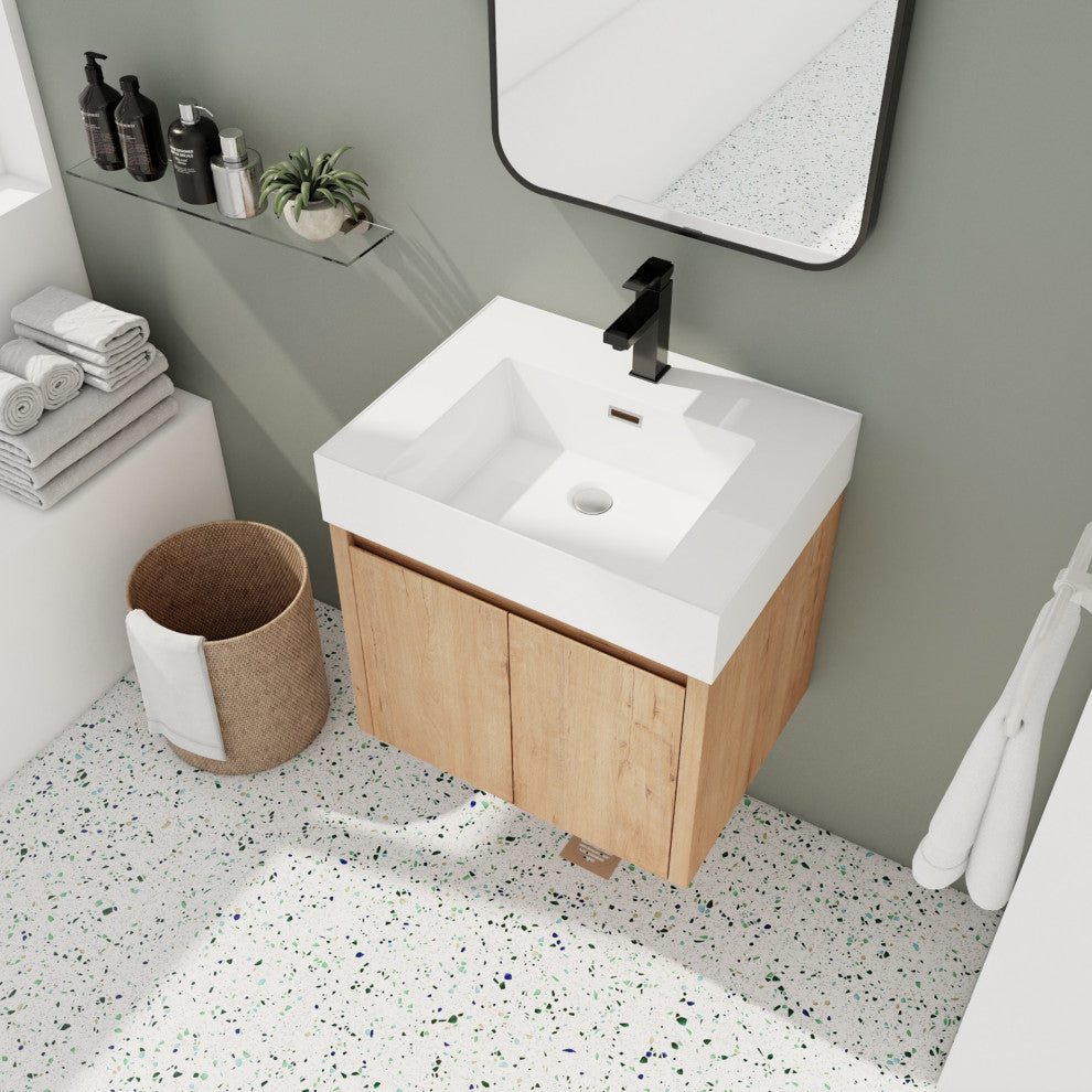 BNK Wall Mounted Bathroom Vanity With Sink Set, Brown, 24"