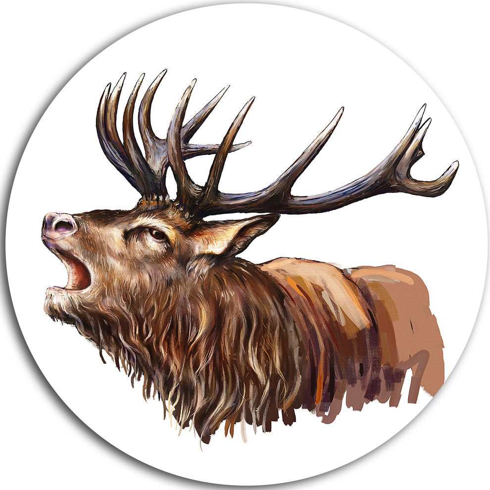 Deer Head Illustration Art, Animal Round Wall Art, 23"