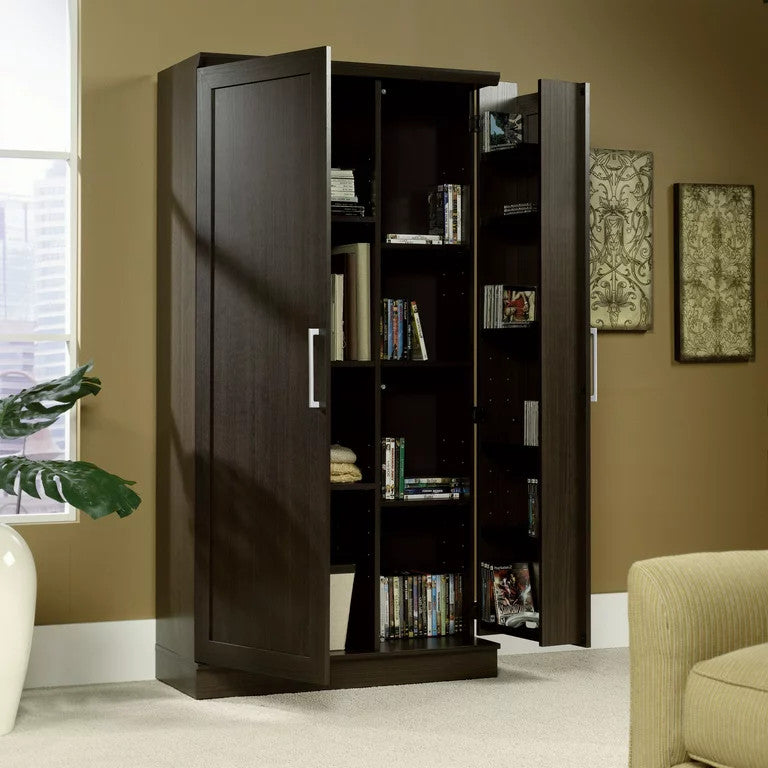 Transitional Storage Cabinet, Frame Paneled Doors With Metal Handles, Dakota Oak