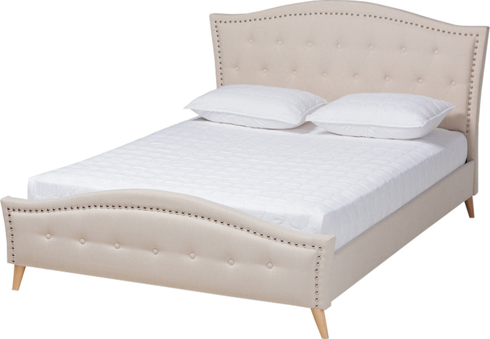 Modern & Contemporary Beige Fabric Upholstered Queen Size Platform Bed