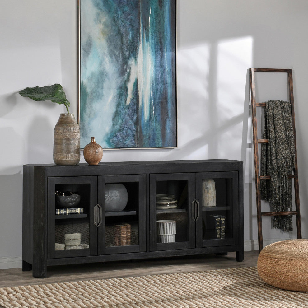 Kosas Home Macarthur 84" Reclaimed Oak Wood 4-Door Sideboard Buffet, Black