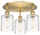 Cobbleskill-3 Light 17" Flush Mount-Brushed Brass, Deco Swirl Glass Shade
