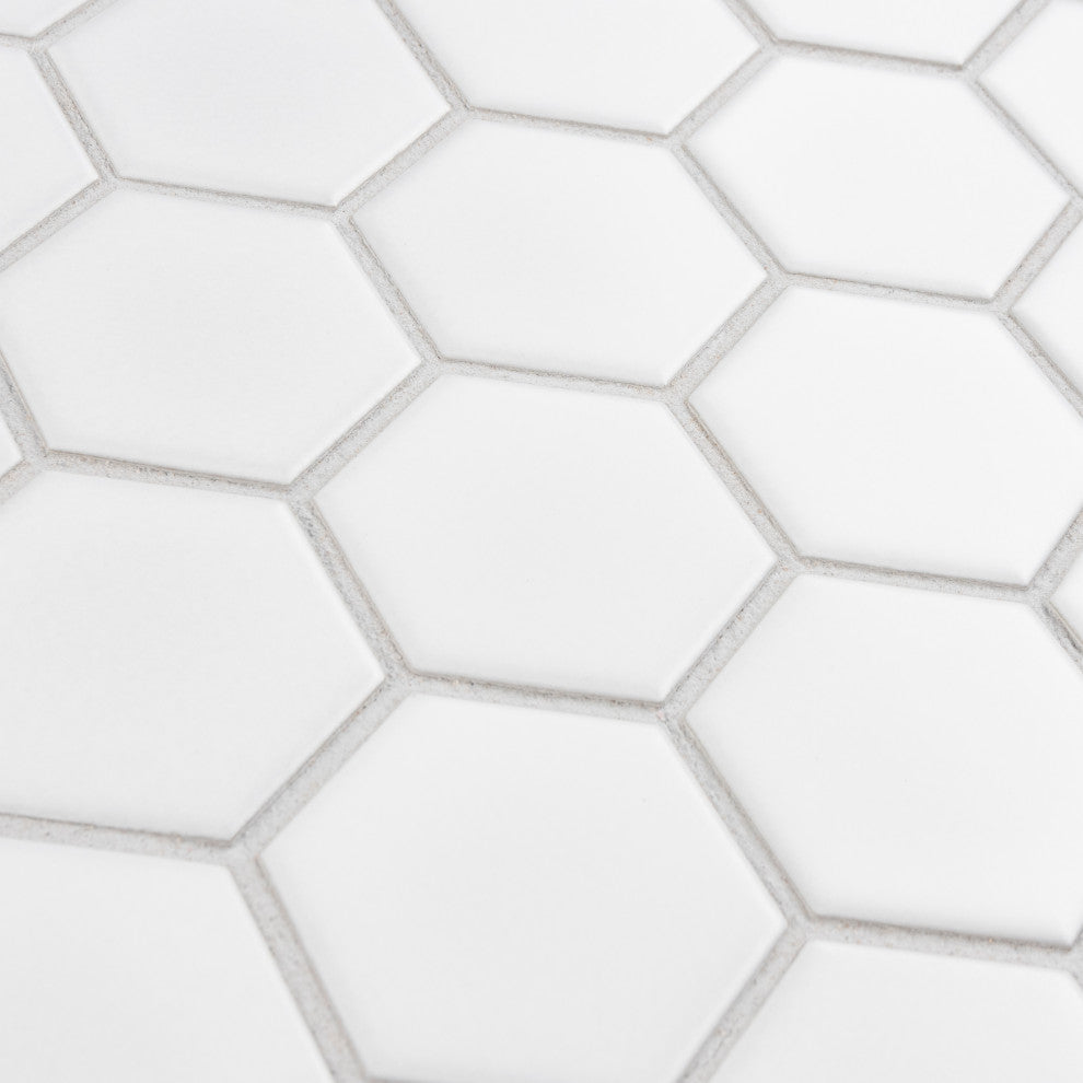 Metro 2" Hex Matte White Porcelain Floor and Wall Tile