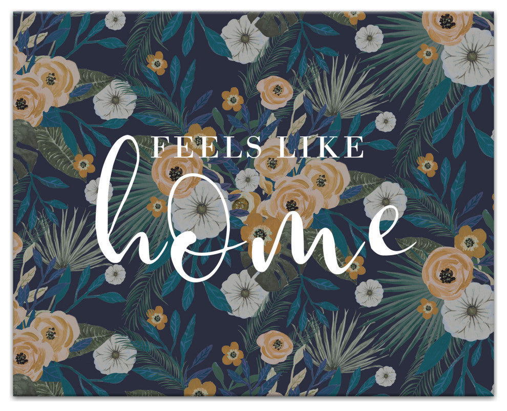 Feels Like Home Navy Tropical Floral 20x16 Canvas Wall Art