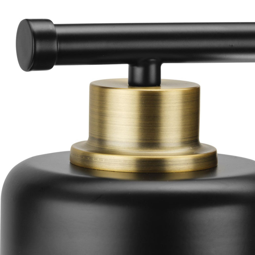 Beckner 3-Light Matte Black Clear Glass Bath Light With Vintage Brass Accents