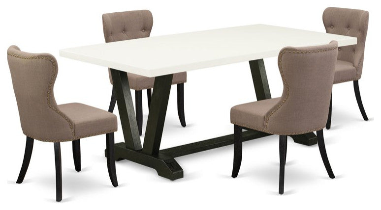 5-Piece Set, Coffee Seat and Chairs and Table, Linen White/Wirebrushed Black