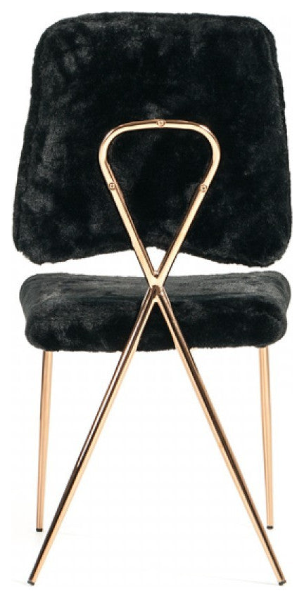 Set of 2 Glam Modern Black Faux Fur Dining Chairs