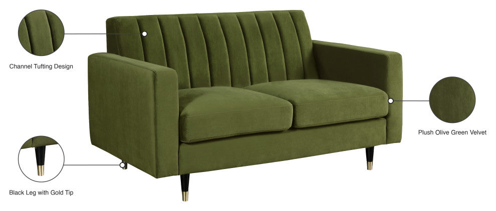 Lola Velvet Upholstered Loveseat, Olive