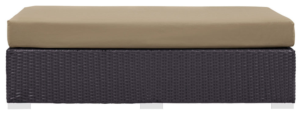 Convene Outdoor Patio Fabric Rectangle Ottoman, Espresso Mocha