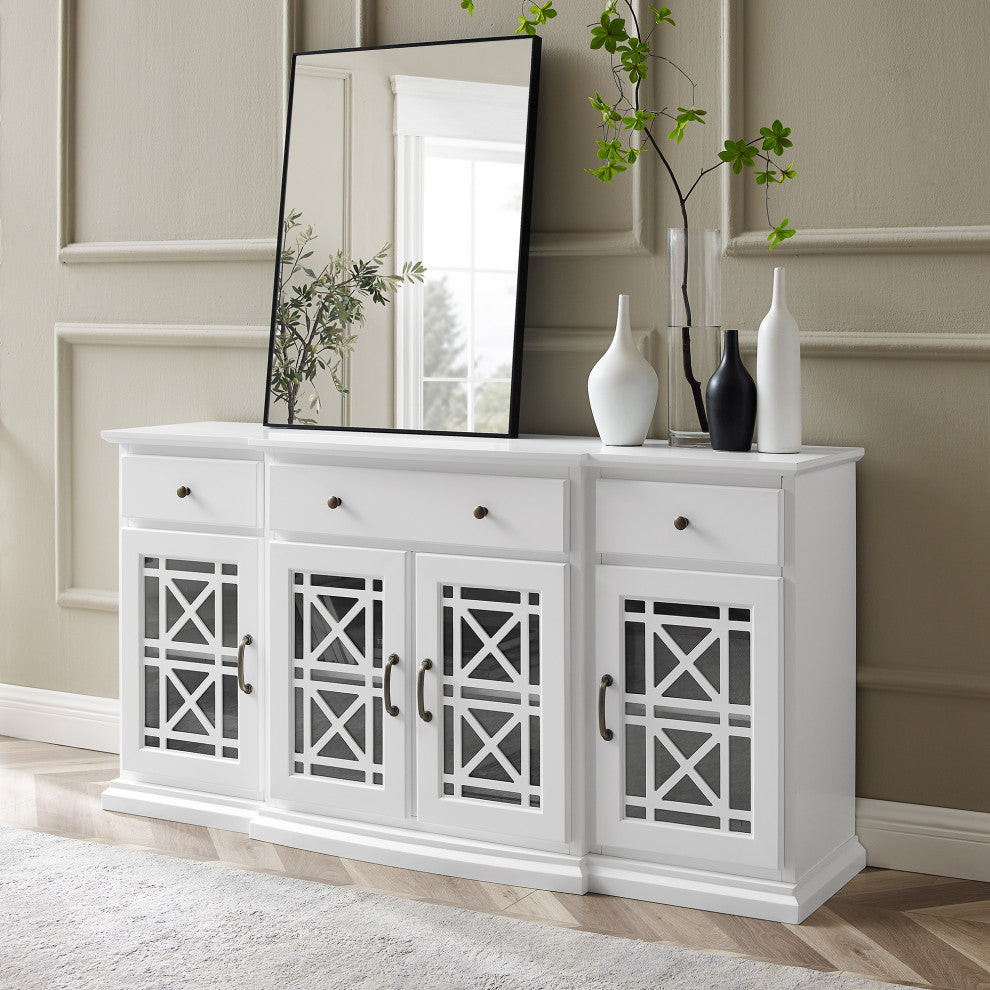 60" Tiered Fretwork Sideboard, White