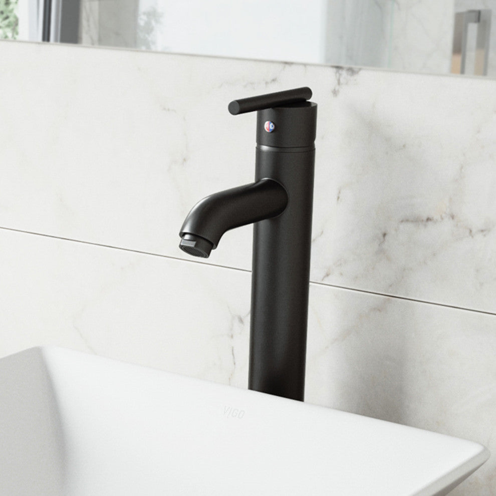 VIGO Seville 13" H Single Handle Single Hole Bathroom Vessel Faucet, Matte Black