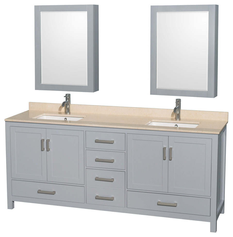 Wyndham WCS141480DGYIVUNSMED 80 inch Vanity in Gray with Ivory Marble and Square