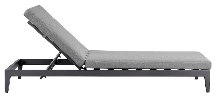 Outdoor Patio Adjustable Chaise Lounge Chair in Aluminum with Gray Cushions
