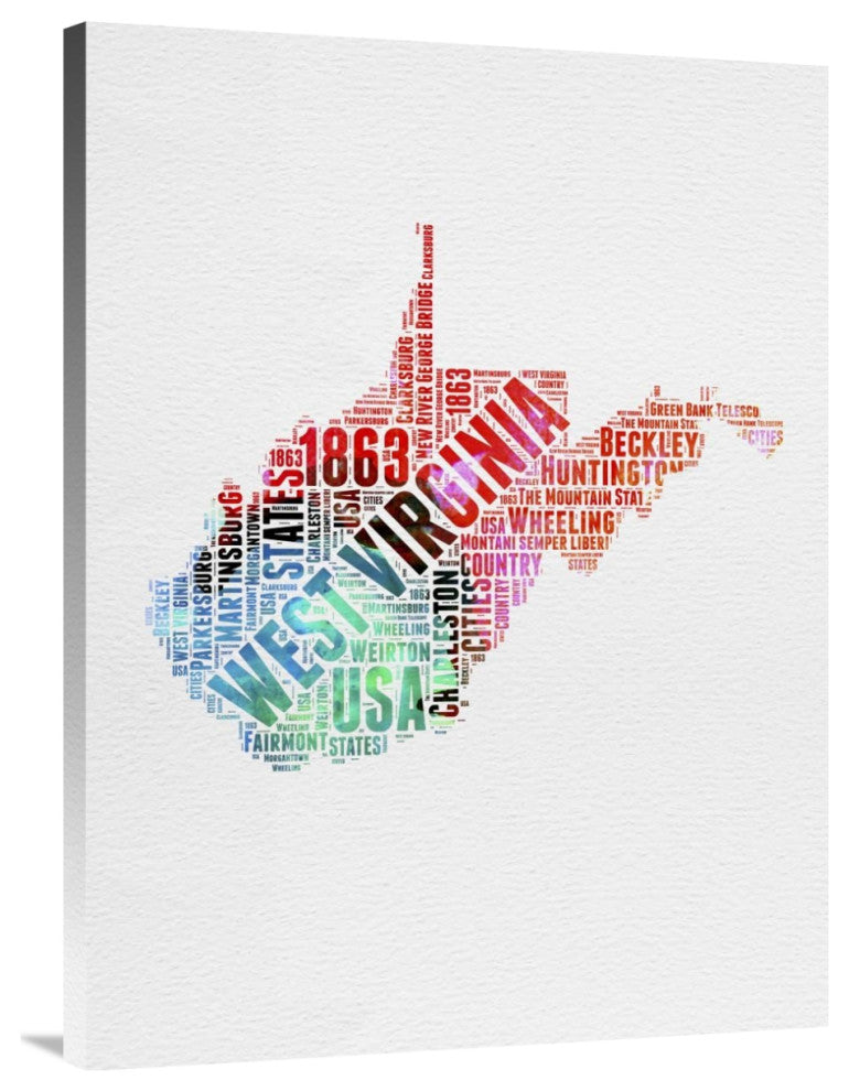 "West Virginia Watercolor Word Cloud" Fine Art Print