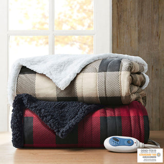 Woolrich Heated 60x70" Buffalo Check Electric Throw Blanket, Tan
