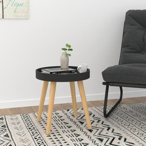vidaXL Side Table Round Coffee Table Black Engineered Wood and Solid Wood Pine