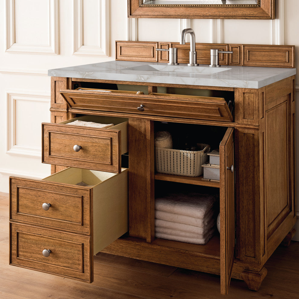 Bristol 36" Single Vanity, Saddle Brown, Victorian Silver Quartz