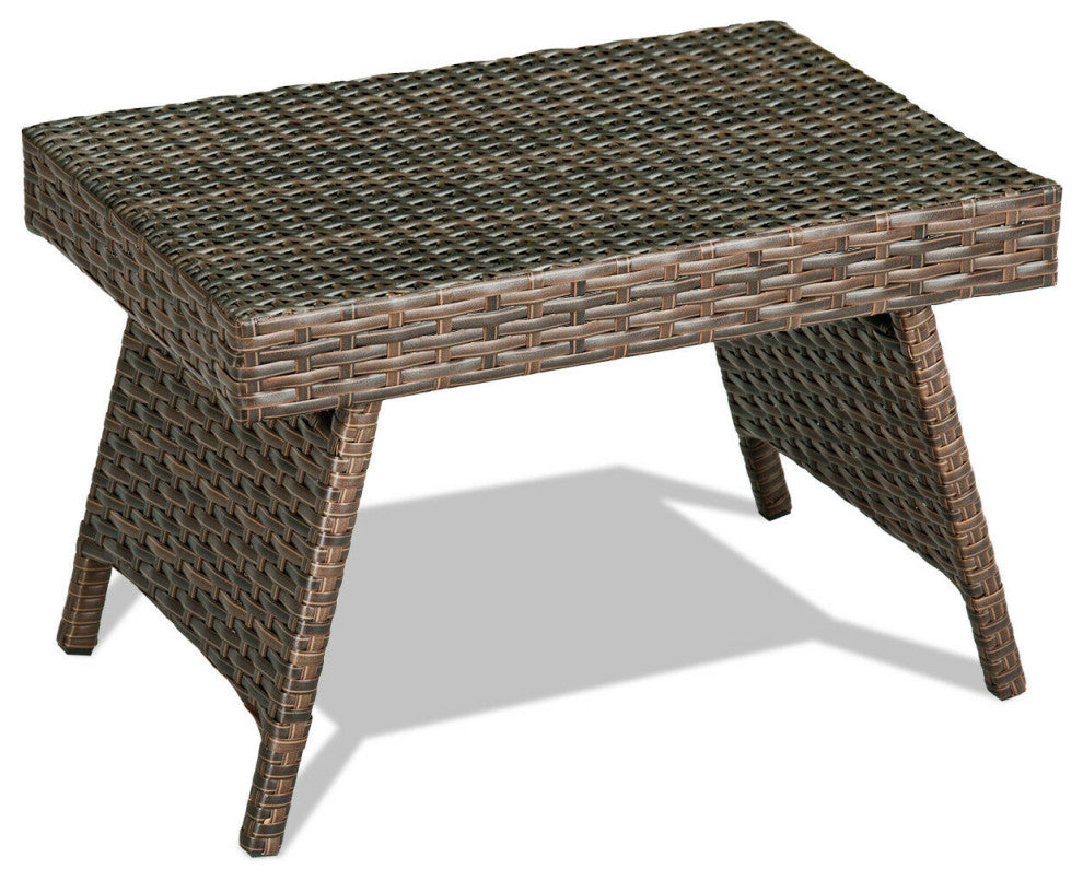 Costway Mix Brown Folding Rattan Side Coffee Table Garden Outdoor Furniture