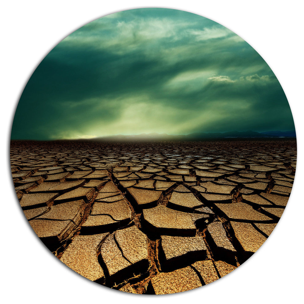 Drought Land Under Dramatic Blue Sky, African Disc Metal Wall Art, 11"