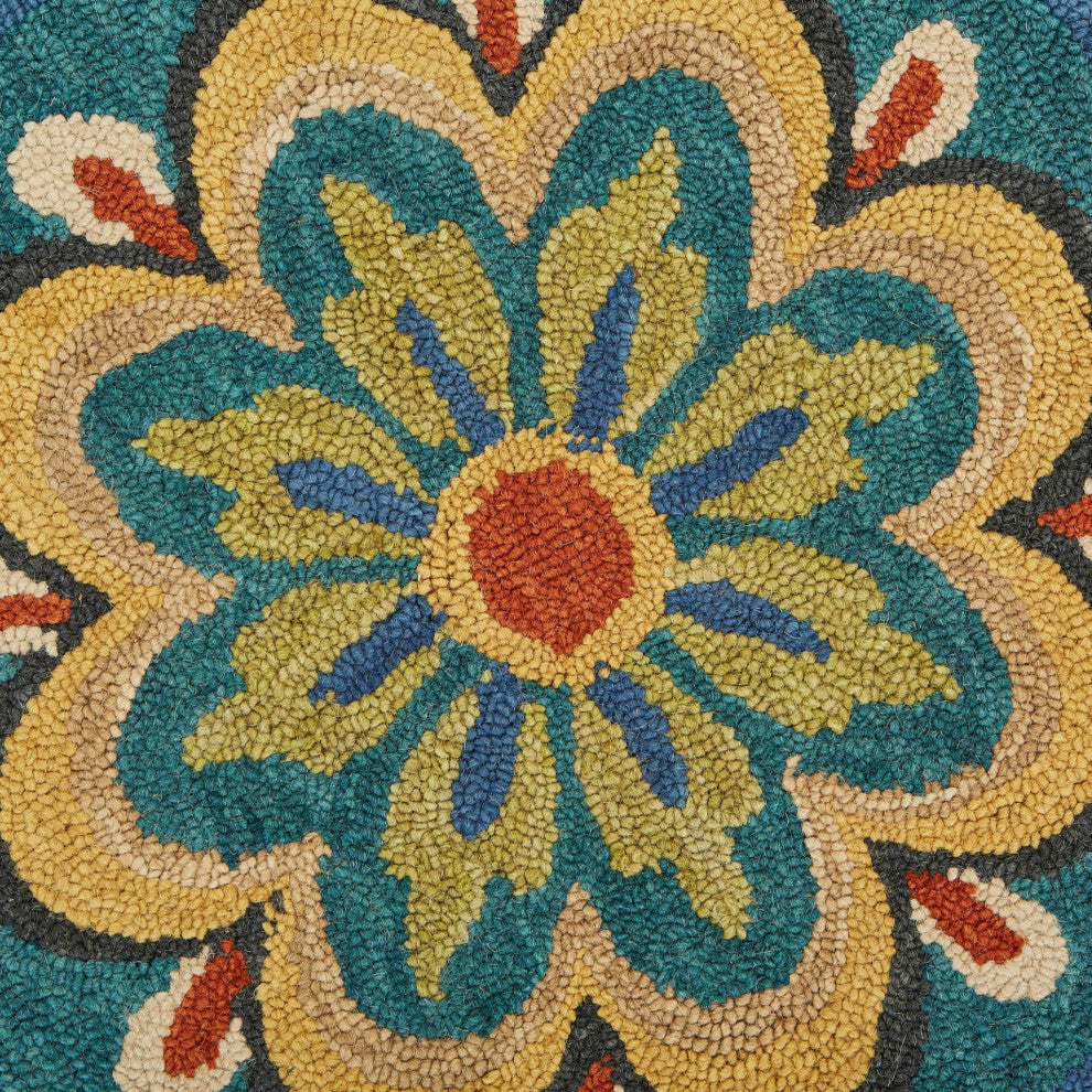 4' Round Blue Floral Mandala Area Rug