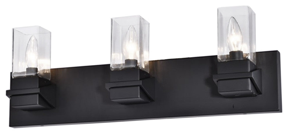 Veronica Contemporary 3 Light Matte Black Clear Metal Vanity