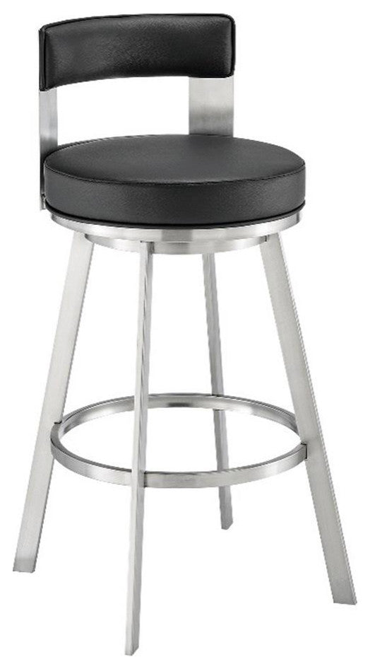 Armen Living Lynof 26" Swivel Faux Leather/Metal Counter Stool in Black/Chrome