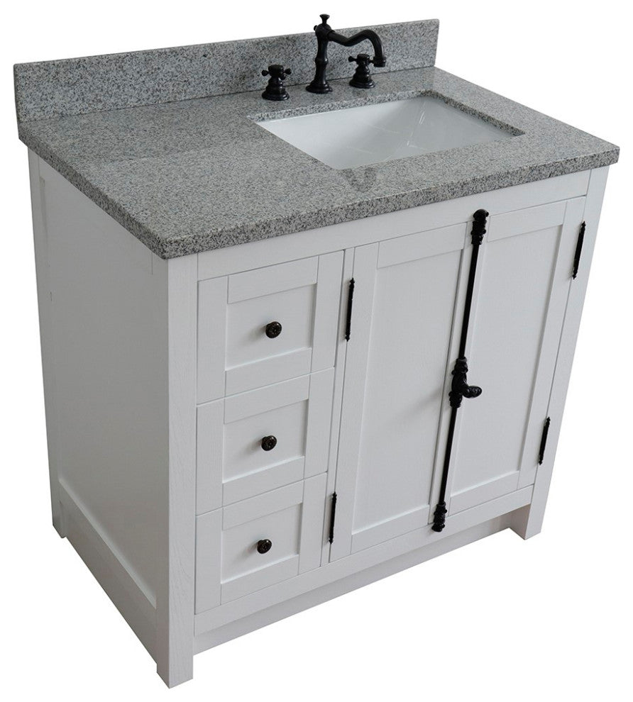 37" Vanity, Glacier Ash, Gray Granite Top, Right Doors/Right Rectangle Sink