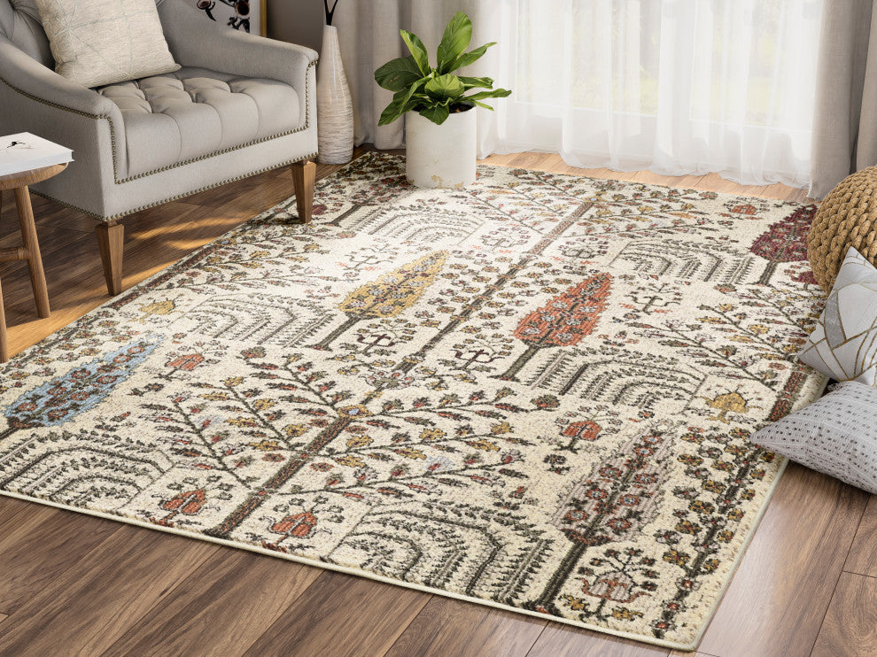 Abani Mesa MES130A Beige Tree of Life Print Area Rug