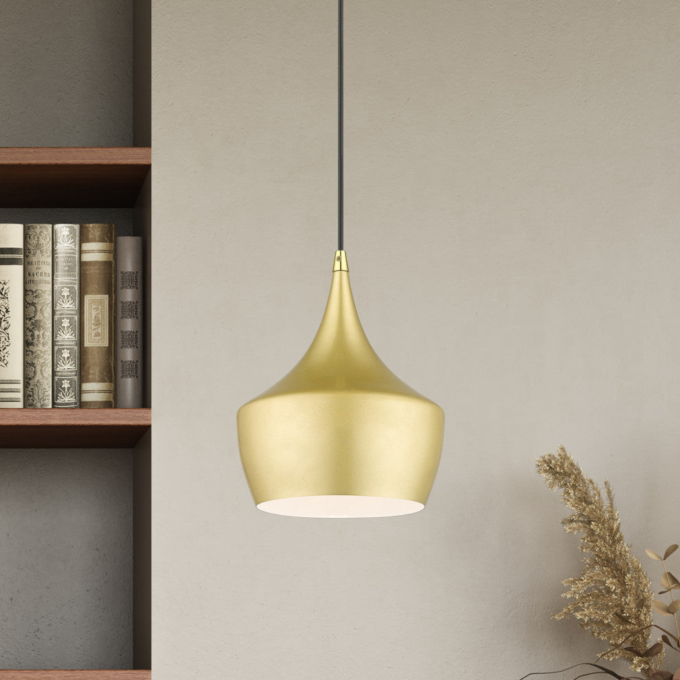 Waldorf 1-Light Soft Gold Pendant, Polished Brass Accents