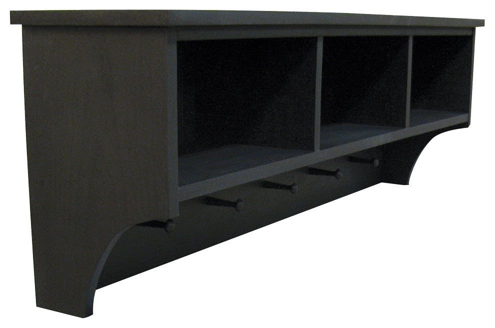Storage Shelf With Cubbies and Pegs, Old Black
