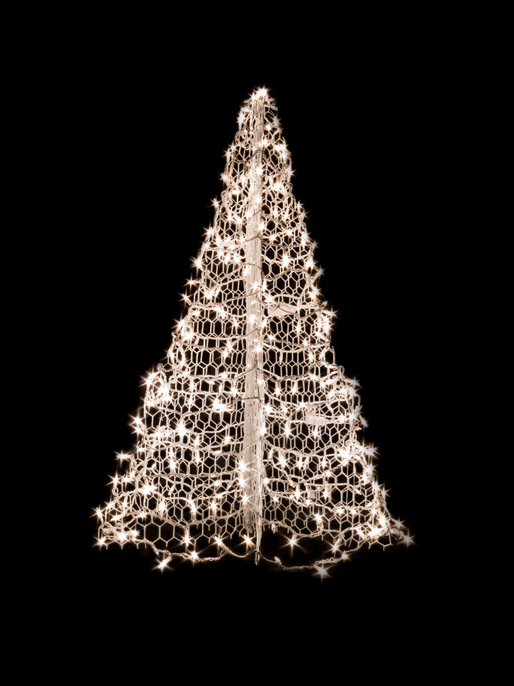 4' White Wire Crab Pot Tree With 300 Clear Mini Lights