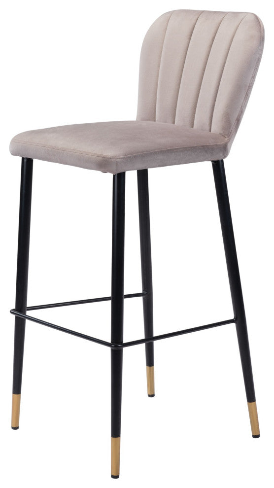 Bar Stool Chair, Set of 2, Faux Vinyl Leather, Steel, Gray, Black, Gold