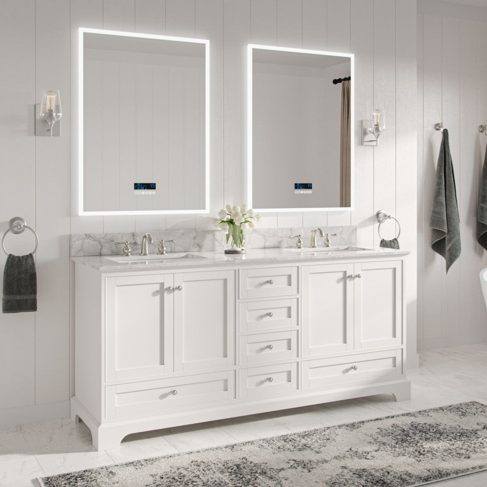 Cascade Bath Vanity, White, 72", Brushed Nickel Hardware, Double, Freestanding