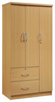 Hodedah 3 Door Armoire with 2 Drawers 3 Shelves in Beige Wood