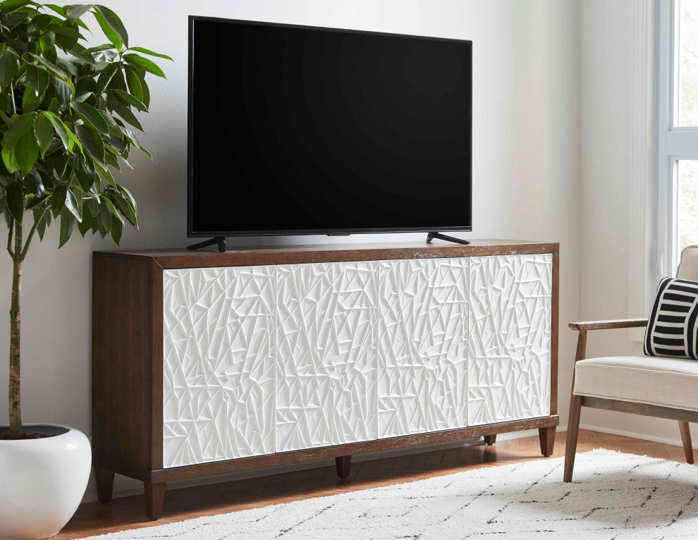 Modern Wood 70" Console With With doors, TV Stand, Fully Assembled, Brown