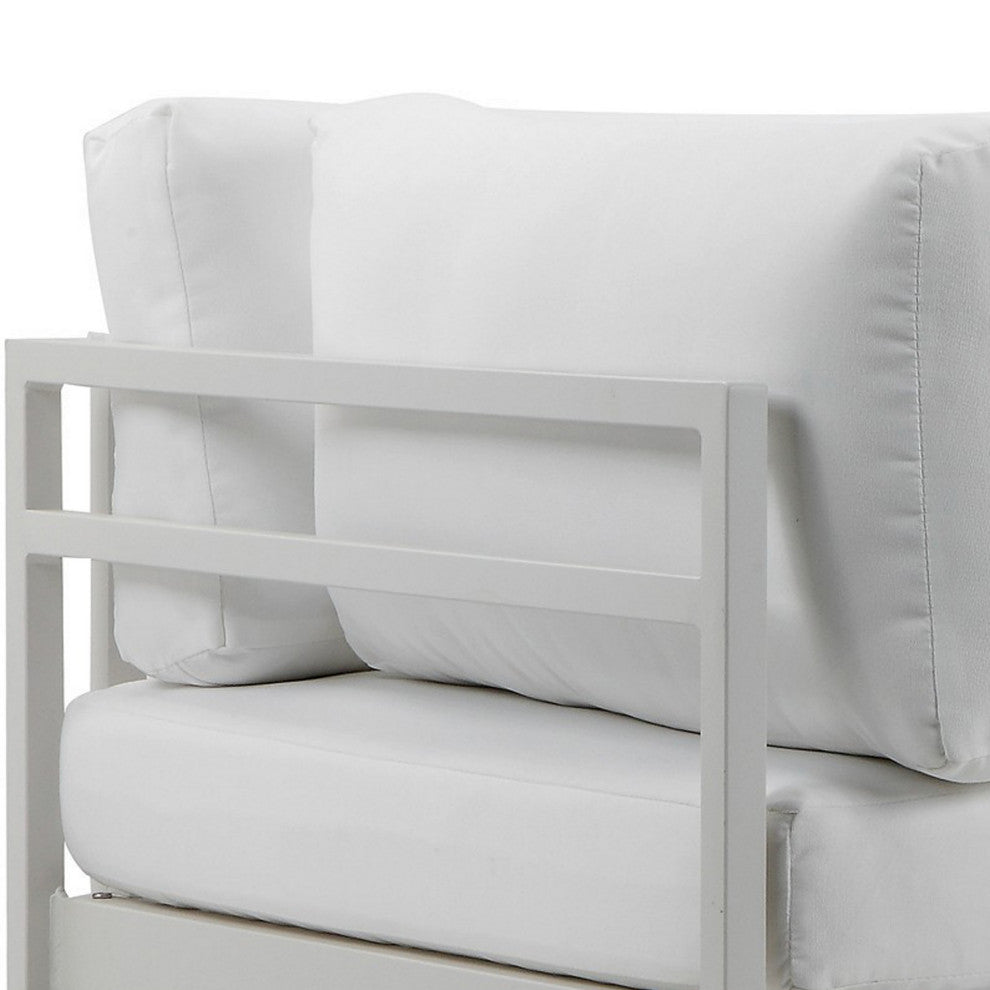 Benzara BM287723 Outdoor Sofa White Water Resistant Fabric, Aluminum Frame