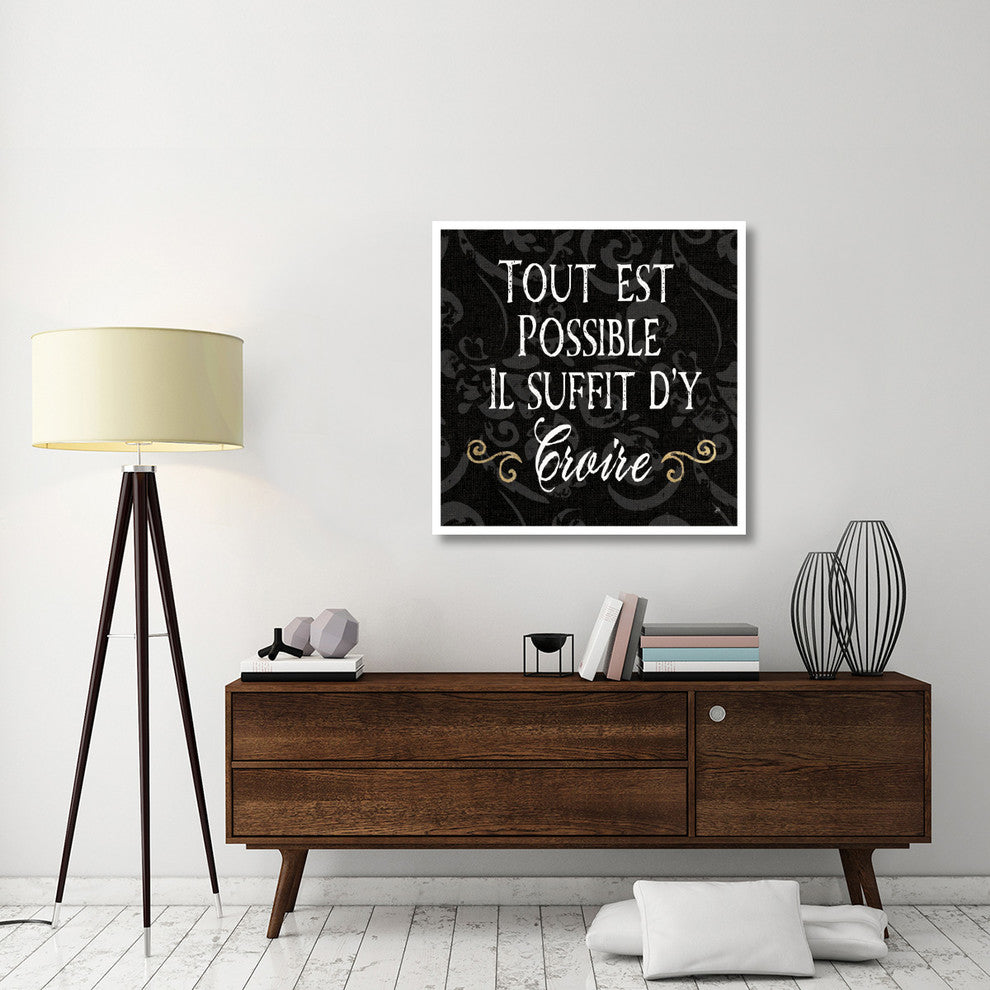 "Inspirational Collage IV French on Black" Print by Daphne Brissonnet, 38"x38"