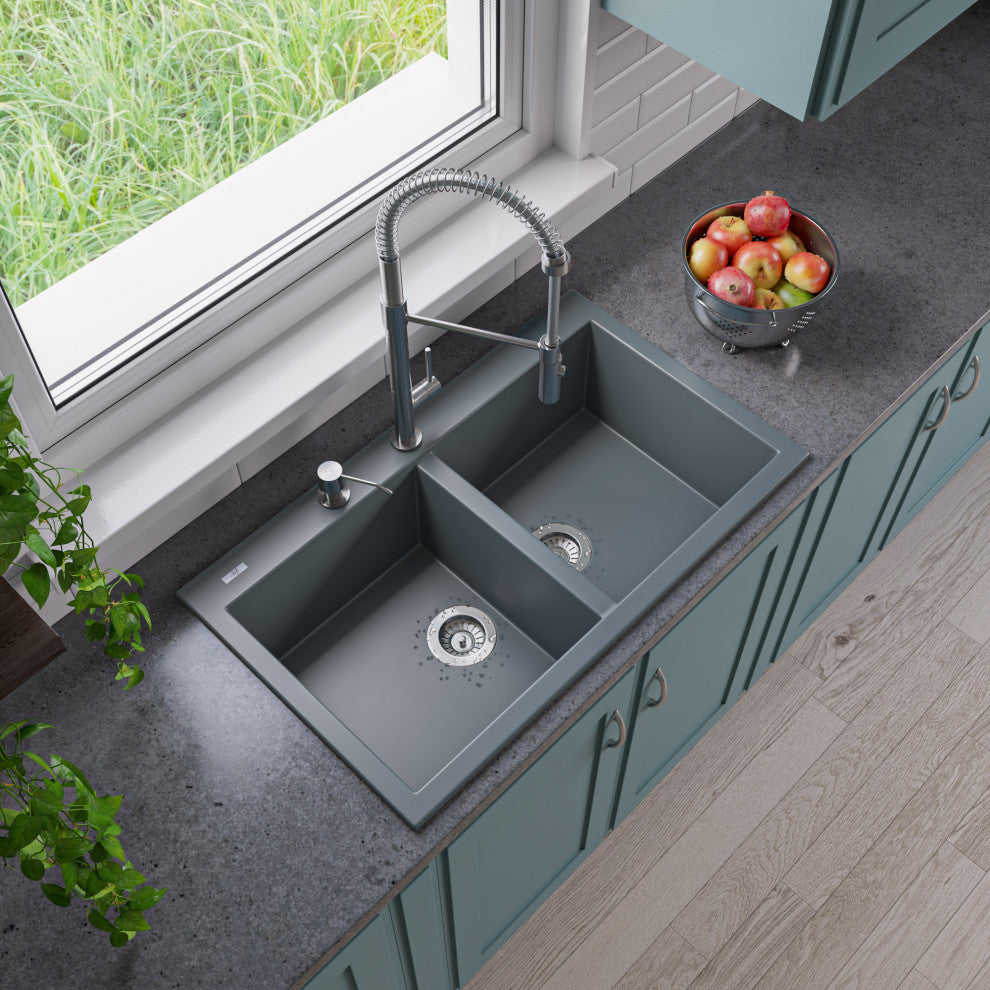 Titanium 34" Drop-In Double Bowl Granite Composite Kitchen Sink