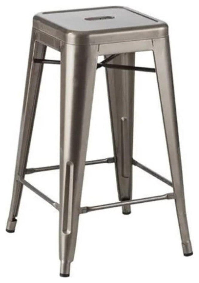 Plate Import Silver Industrial Metal 26" Bar Stool (Set 4)