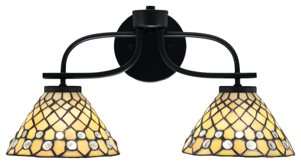 Cavella 2 Light Bath Bar In Matte Black Finish, 7" Starlight Art Glass