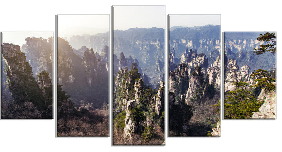 Zhangjiajie National Forest Park, Landscape Canvas Art Print, 60"x32", 5 Panels
