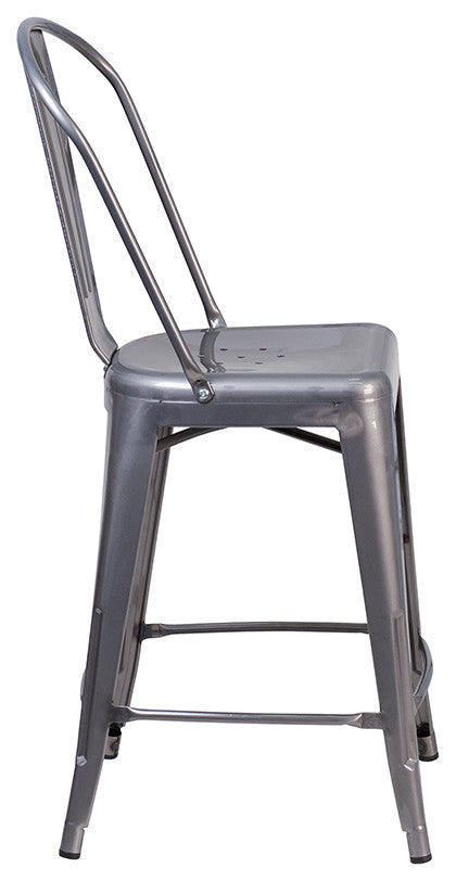 24'' High Clear Coated Counter Height Stool With Back