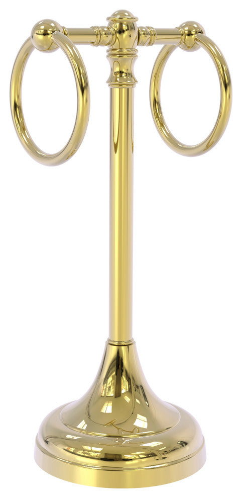 Carolina 2 Ring Guest Towel Stand, Unlacquered Brass