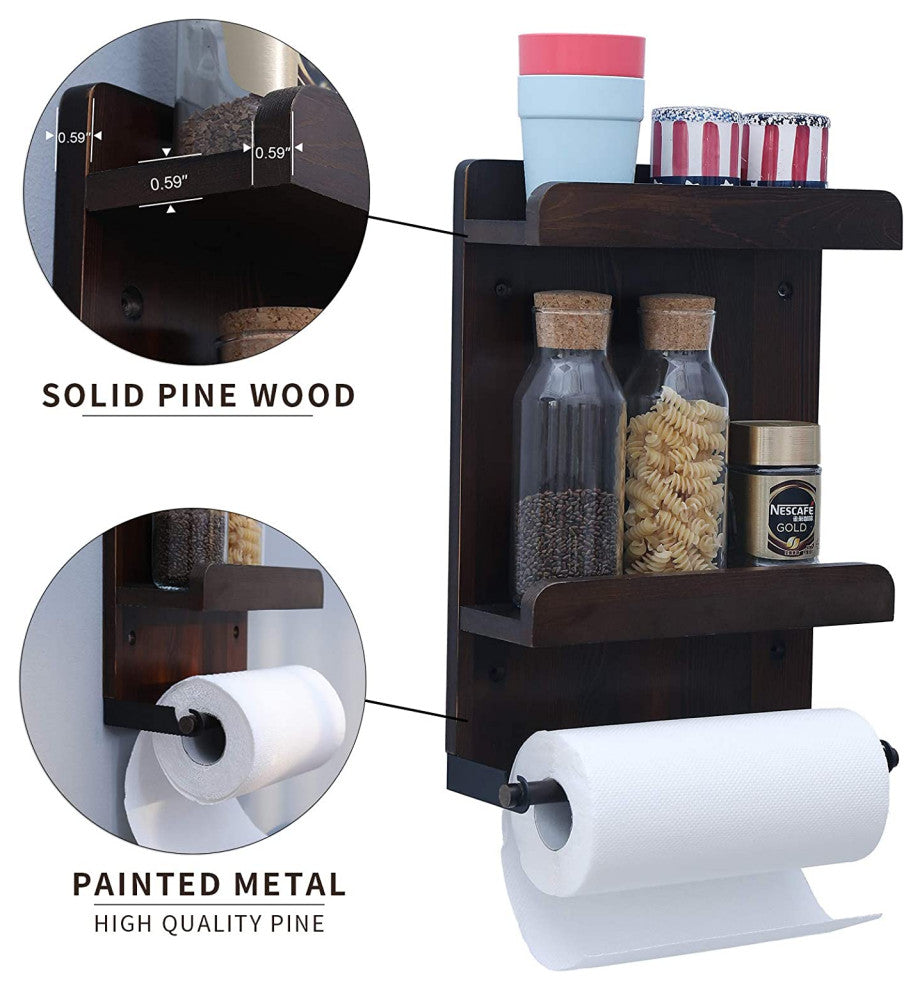 Spice Storage Rack,2 Tier Wall Mounted Holder With Paper Towel Holder