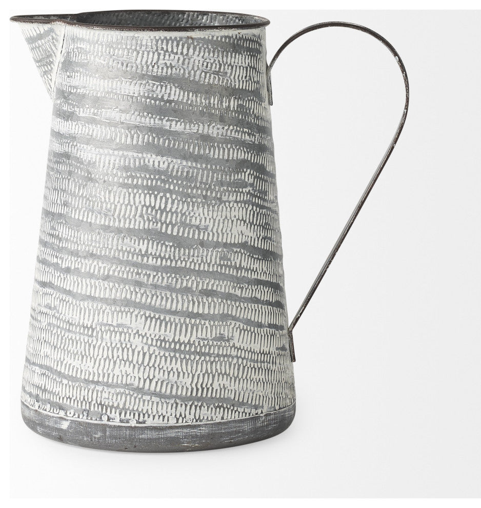 Gray and White Patterned Metal Jug